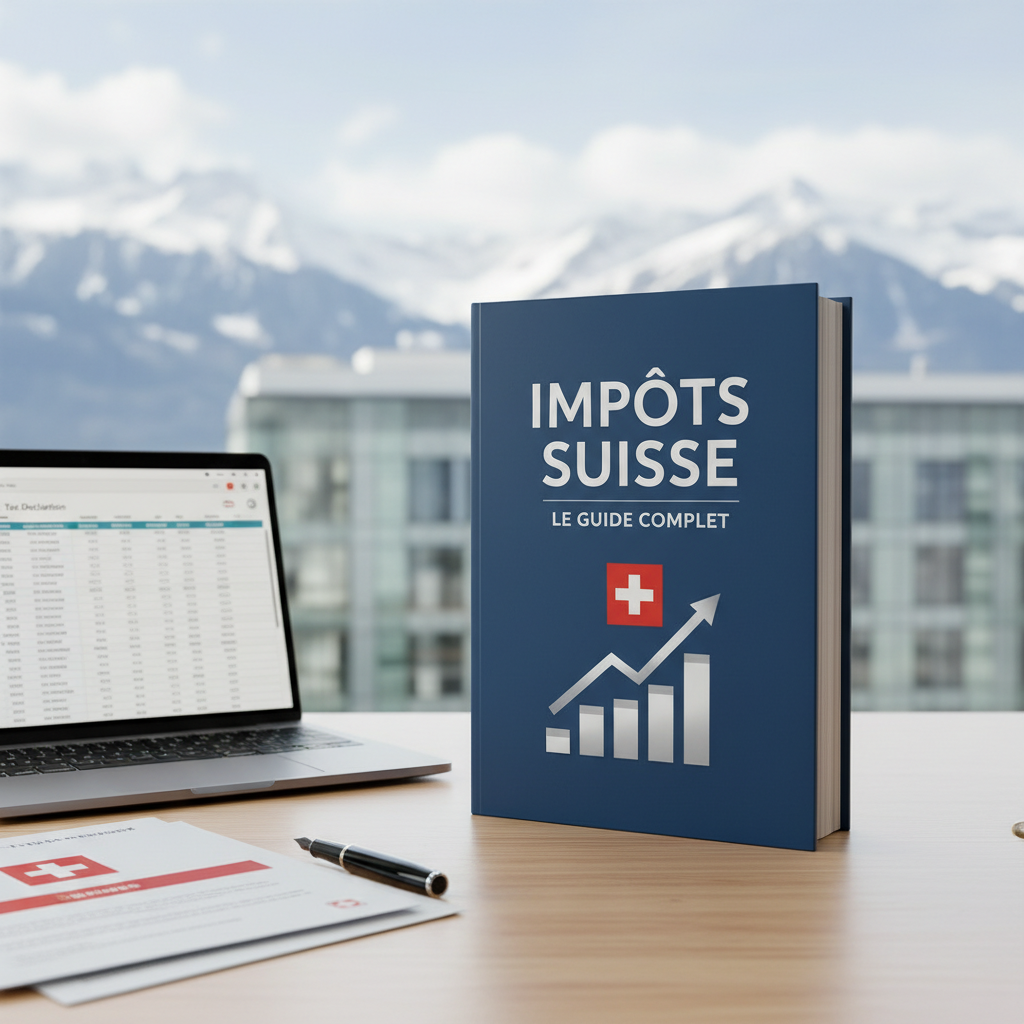 Documents fiscaux suisses avec calculatrice et pièces sur un bureau organisé